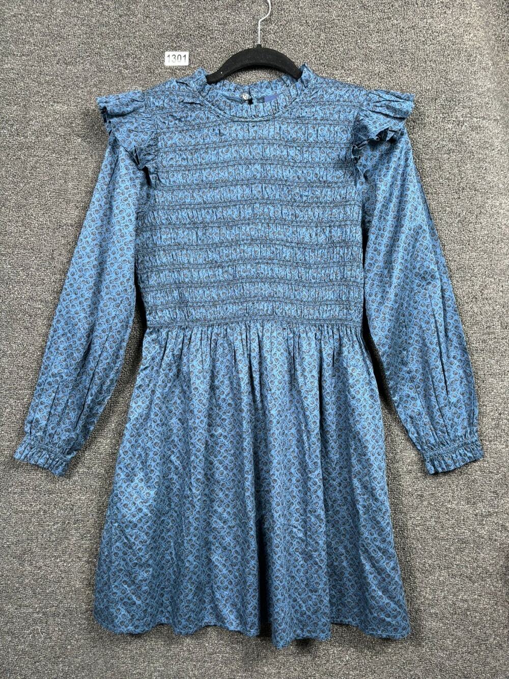 Gap Fit & Flare Floral Mini Dress Womens Size M Petite Blue Long Sleeve Cotton